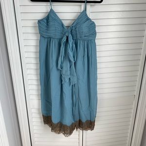 BCBG Paris Light Blue Maxi Dress with Brown Lace Trim